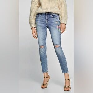 Zara Basic Distressed Floral Print Skinny Jeans